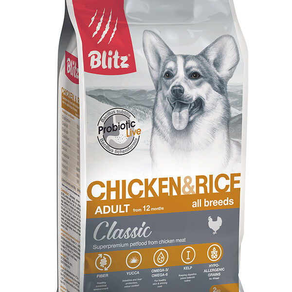 Blitz Classic Chicken & Rice Adult Dog All Breeds для взрослых собак всех пород с курицей и рисом 2 кг