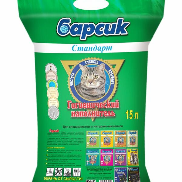 Барсик Стандарт наполнитель минеральный впитывающий 15 л.
