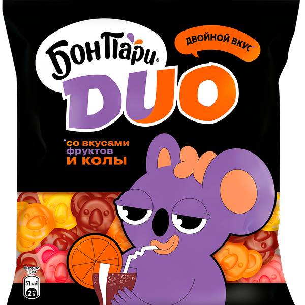 Мармелад Бон Пари Duo жевательный со вкусом фруктов и колы