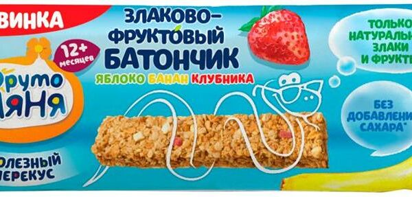 Батончик злаково-фруктовый фрутоняня 25 г яблоко банан клубника с 12 месяцев