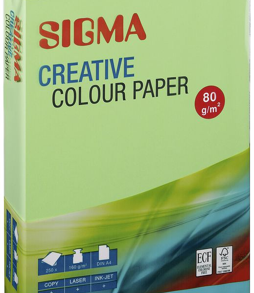 Бумага цветная Sigma А4 зеленая пастель 250 листов, 80 г
