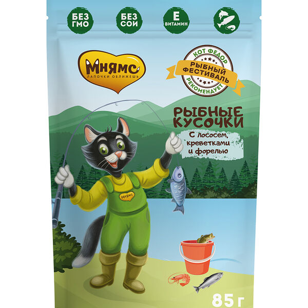 Корм для кошек МНЯМС Рыбный фестиваль, лосось, креветки, форель пауч