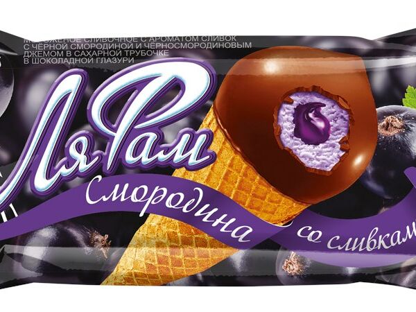 Мороженое Ля Фам Смородинка сливочное в сахарной трубочке в шоколадной глазури