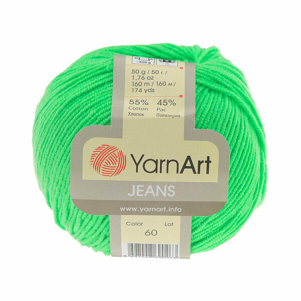 Пряжа YarnArt 'Jeans' 50гр 160м (55% хлопок, 45% полиакрил)(60 салатовый), 1 моток