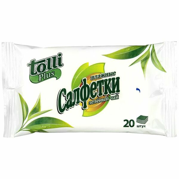 Салфетки влажные Tolli Plus Зелёный чай освежающие, 20шт