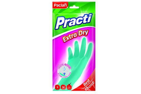 Перчатки резиновые Paclan Practi Extra Dry с флокированным покрытие размер L