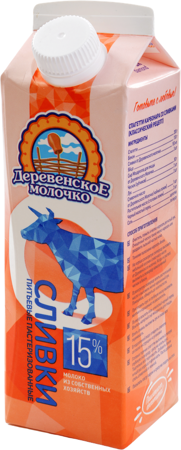 

Сливки пастеризованные Деревенское молочко 15% ГОСТ, 450 г