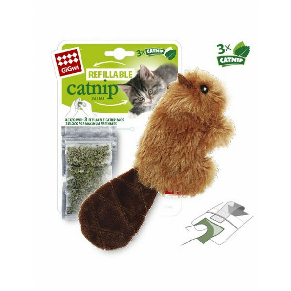 Игрушка для кошек GiGwi Бобер с кошачьей мятой и 3 пакетика 16 см