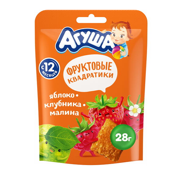 Фруктовые мини-батончики  Агуша «Полезный перекус» из яблока, клубники и малины. Для детей с 12 месяцев, 28г