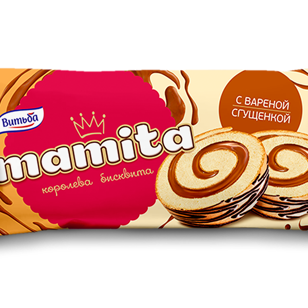 Бисквитный рулет Mamita с начинкой с  вареной сгущенкой вес 150 г. Республика Беларусь