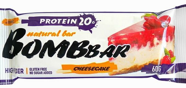 Батончик Bombbar неглазированный Малиновый чизкейк 60г