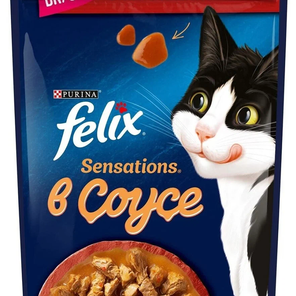 Корм для кошек Felix Sensations с говядиной в соусе с томатами