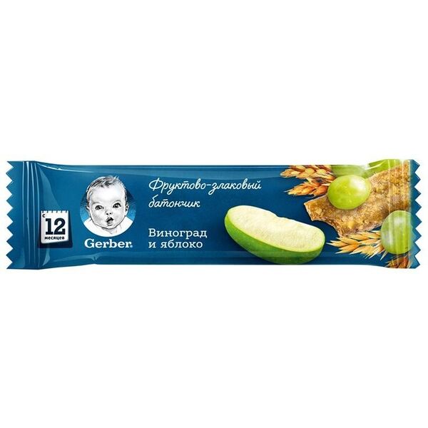 Батончик Gerber Фруктово-злаковый виноград и яблоко с 12 месяцев, 25г