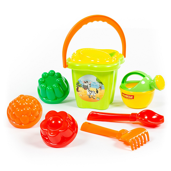4481 Набор №157: ведро-цветок среднее, ситечко-цветок, совок №2, грабельки №2, 3 формочки, лейка малая №3 сред., сит-цвет, совок №2, грабельки №2, 3 форм., лейка мал №3, арт. 4481