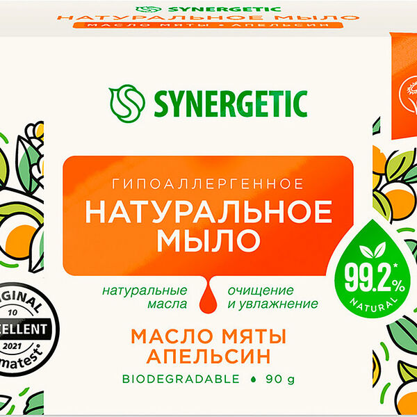 Мыло Synergetic туалетное Гипоаллергенное Натуральное мята и апельсин