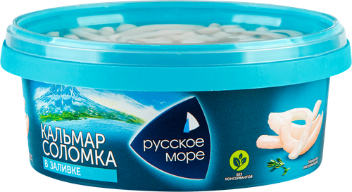 

Кальмар РУССКОЕ МОРЕ мясо соломка в заливке (Беларусь) 300г