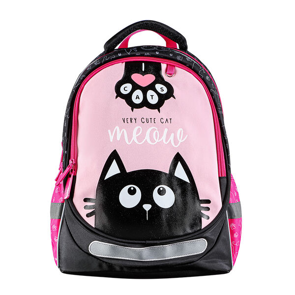 Милый котик рюкзак школьный полужесткий 37х28х14см, 3 отд., 2 карм., жесткое дно, эргон.спинка, пэ