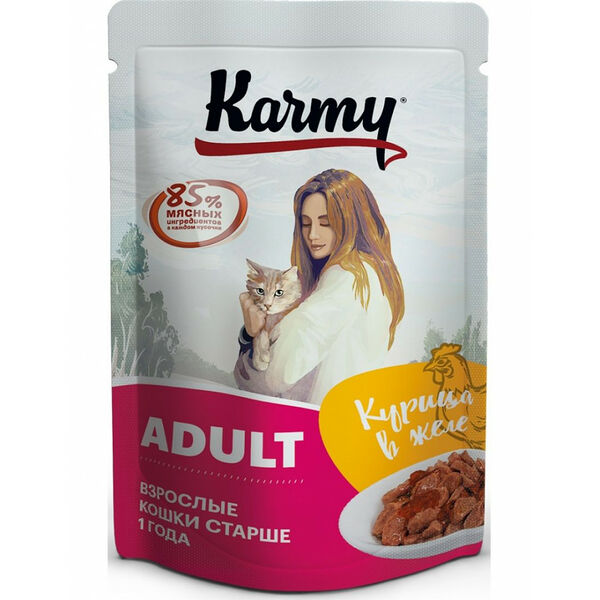Karmy Adult пауч для взрослых кошек (кусочки в желе) Курица