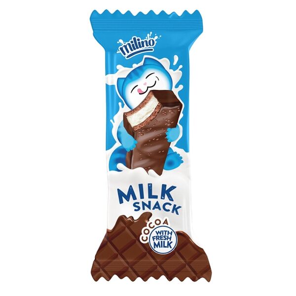 Пирожное Milino бисквитное глазированное с кремом с цельным молоком, Milino,30г