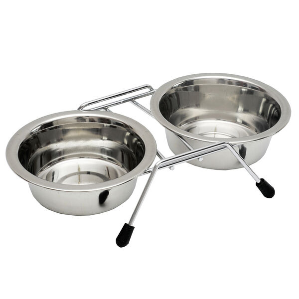 Подставка с мисками Каскад из нержавеющей стали 2*0,18 л.