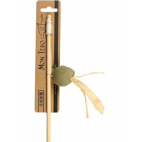 Mon Tero Шарик удочка-дразнилка с кошачьей мятой для кошек зеленый 42см и ø4см
