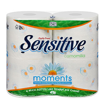 Туалетная бумага Moments трёхслойная ароматизированная 275 листов, Sensitive, 4 рулона, Италия