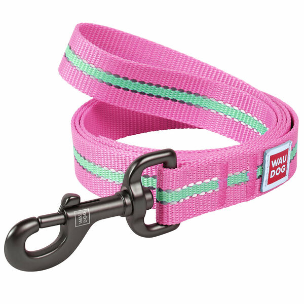 Collar поводок нейлоновый Waudog Nylon, светящийся/светоотражающий 15 мм. х 122 см., Розовый
