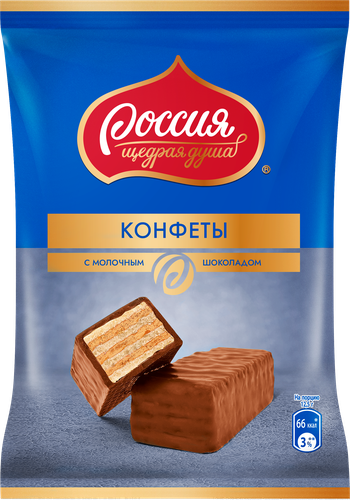 

Конфета РОССИЯ ЩЕДРАЯ ДУША с вафлей и молочным шоколадом, 128г