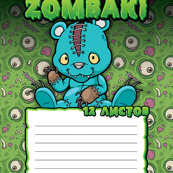 Тетрадь ученическая в клетку ZOMBAKI 12 л в ассортименте