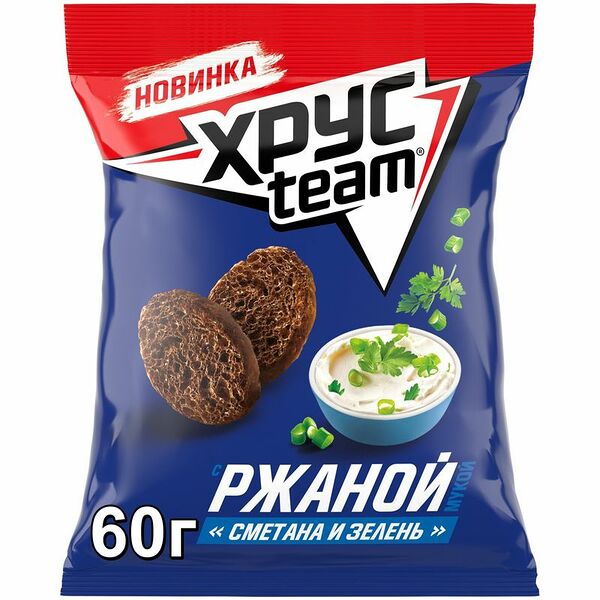 Сухарики Хрусteam воздушные с ржаной мукой Сметана и Зелень, 60г