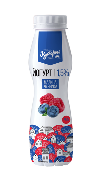 Йогурт питьевой Хуторок с малиной и черникой, 1,5%
