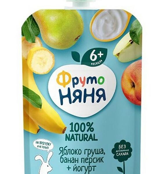 Пюре ФрутоНяня из яблок и бананов с творогом, с 6 месяцев