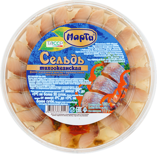 

Сельдь Марти тихоокеанская филе-кусочки в масле с пряностями 180 г