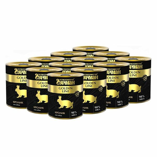 Корм для собак ЧЕТВЕРОНОГИЙ ГУРМАН Кролик натуральный в желе (золотая серия) конс. 340г (упаковка - 12 шт)