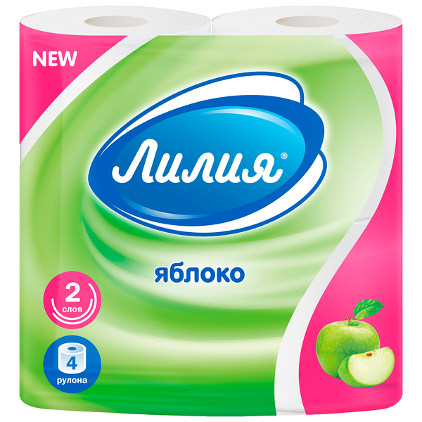 Бумага туалетная Лилия Яблоко белая двуслойная 4 рулона
