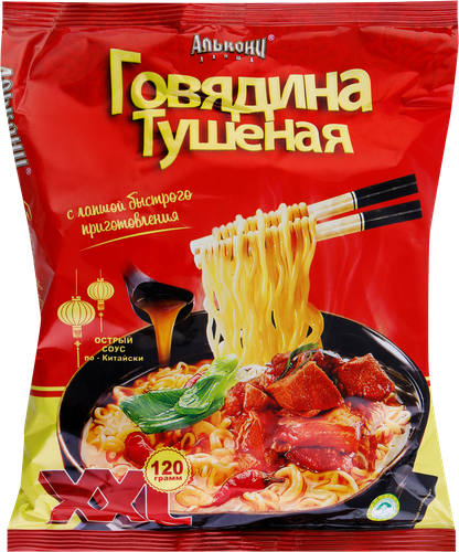 

Лапша АЛЬКОНИ с тушеной говядиной, 120г