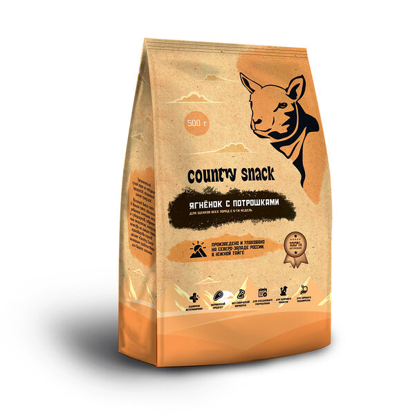 Корм сухой Country snack для щенков всех пород Ягненок с потрошками