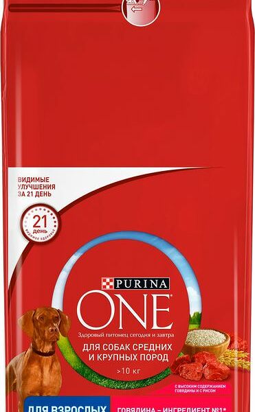 Purina One корм для взрослых собак средних и крупных пород Говядина и рис