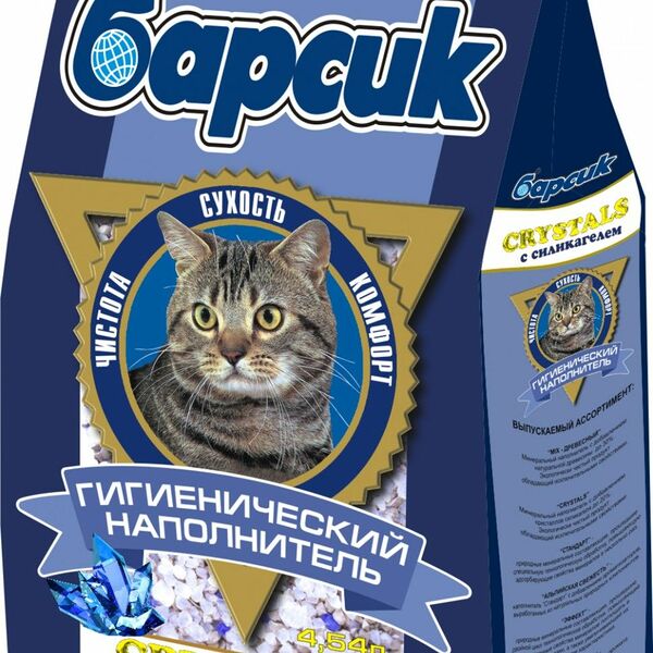 Барсик Crystals наполнитель минеральный с добавлением силикагеля впитывающий 3 кг.