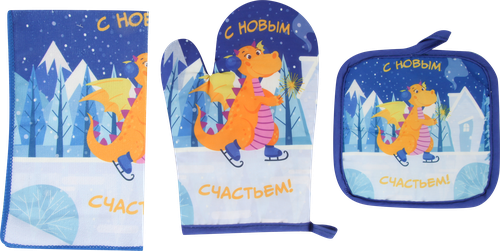 

Набор для кухни HOMECLUB Символ года 2024, прихватка, прихватка-варежка и салфетка для просушки посуды, Арт. 310338