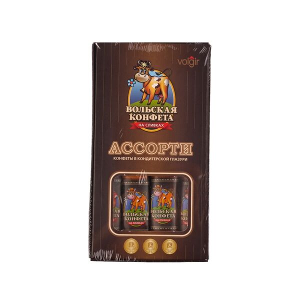 Конфеты Вольская конфета на сливках в кондитерской глазури Ассорти 305г, Россия