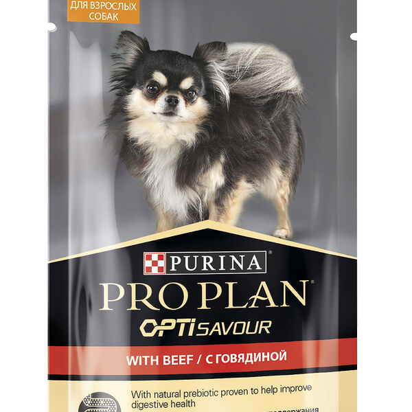 Корм консервированный для взрослых собак Purina pro plan Adult с говядиной в соусе, для мелких и карликовых пород