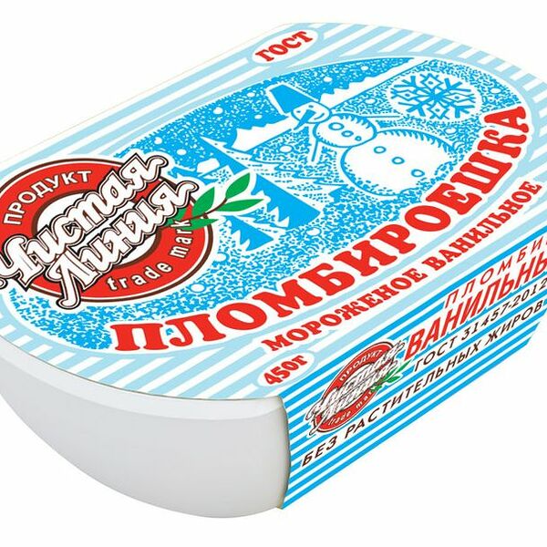 Пломбир Чистая линия Пломбироешка ванильный 12%, 450г