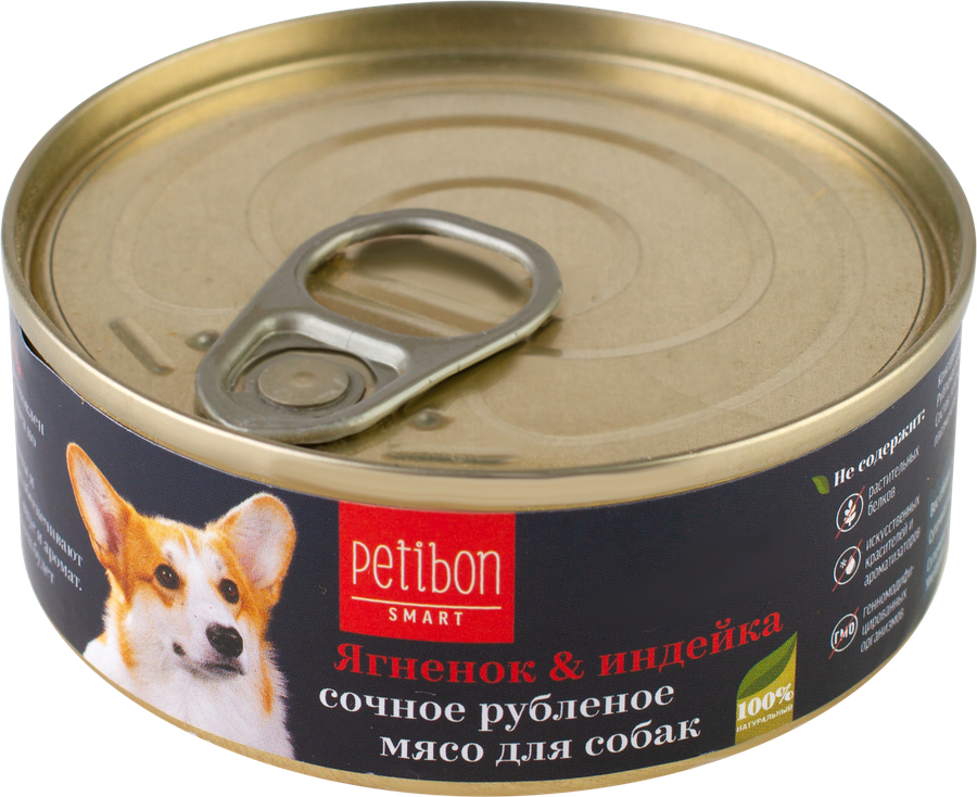 

Корм д/собак PETIBON влажный Smart рубленое мясо с ягненком и индейкой
