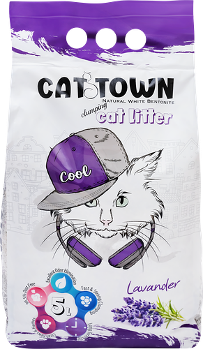 Наполнитель для кошачьего туалета CAT TOWN комкующийся с ароматом лаванды, 5л