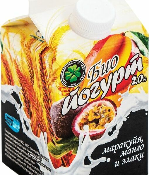 Биойогурт Северодвинский МЗ фруктовый манго, маракуйя и злаки 2%, 450 г