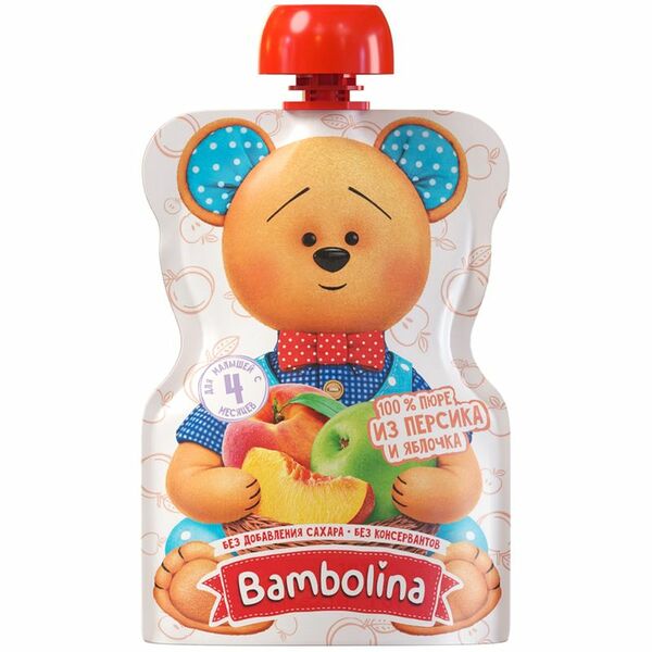 Пюре фруктовое BAMBOLINA Персик и яблоко, с 4 месяцев, 90г