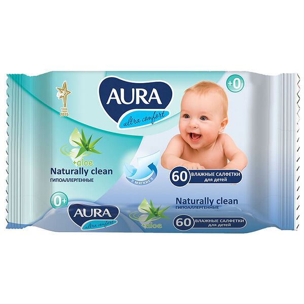 Салфетки влажные Aura 60шт ультра комфорт для детей