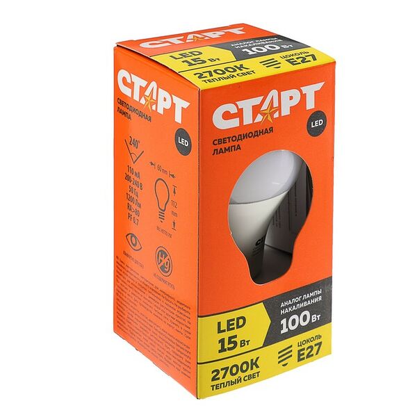 Лампа светодиодная СТАРТ ECO Груша E27 15W Теплая