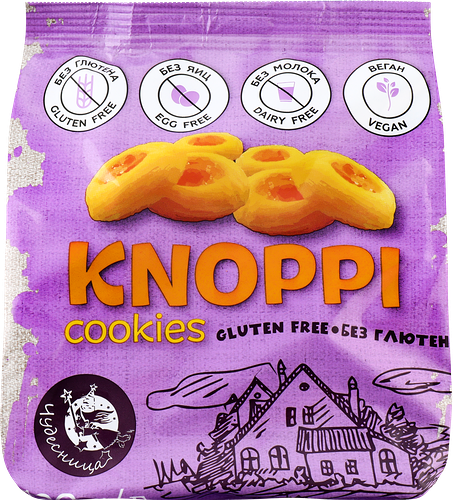 Печенье безглютеновое ЧУДЕСНИЦА Knoppi, с яблочным джемом, песочное, 120г